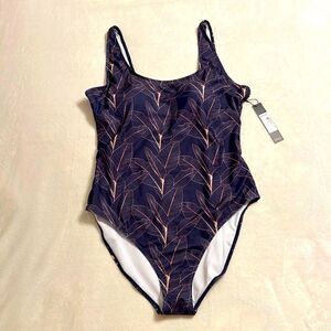 NWT Nicole Miller Dark Purple with Gold Tropical Flowers Swimsuit - Size 2X